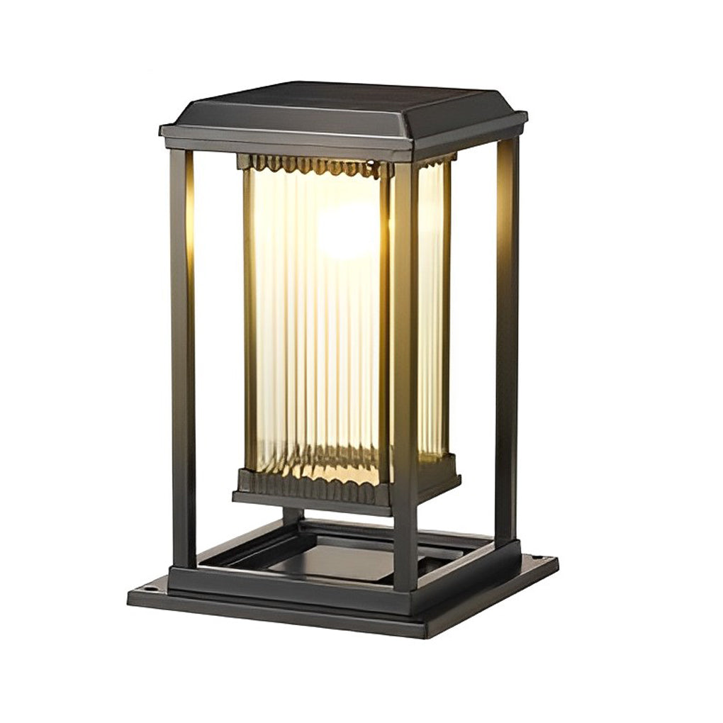 Square Black Solar Pathway Lights with Ribbed Glass Shade for Modern Outdoor Spaces