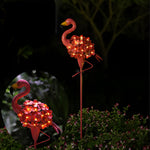 Metal Flamingo Solar Stake Led Lights Pink Outdoor Pathway Lamp 2 Pack