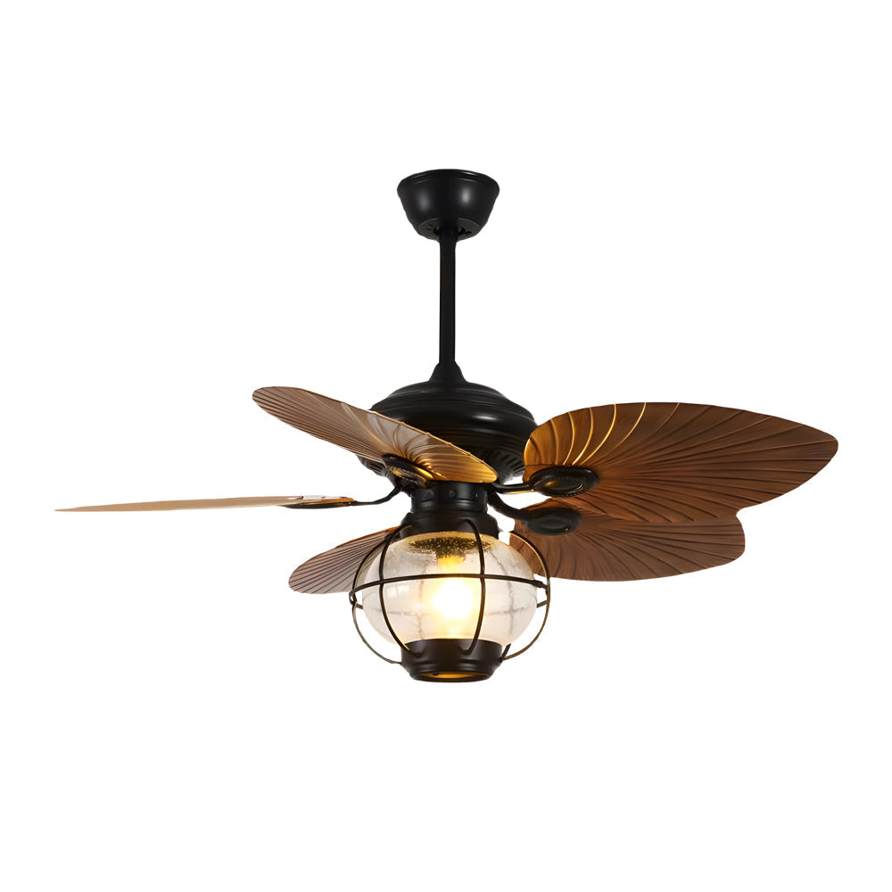 42 52 Inch Led Tropical 5 Brown Blades Reversible Ceiling Fan Light With Remote Control