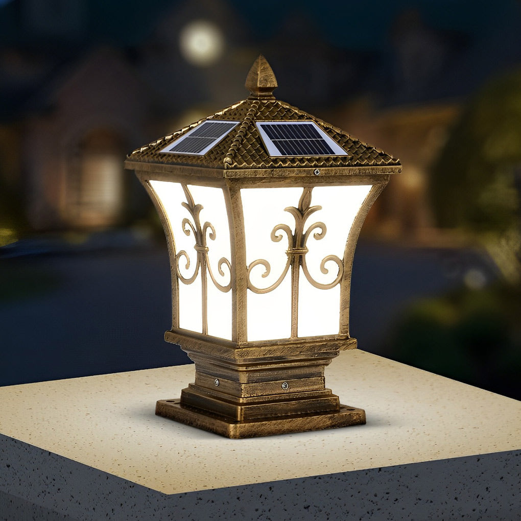 Vintage Pattern Solar Powered Fence Post Light Ha083053