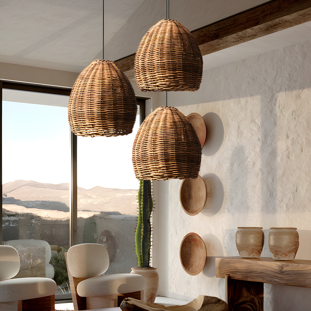 Handmade Leather Rattan Lampshade Led Wabi Sabi Japanese Style Chandelier Li002751