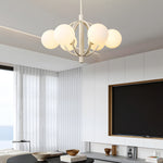 19 68 In Midcentury 6 Light Beige Glass Sphere Chandelier