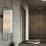 Japanese Style Led Wall Lantern Sconce With Striped Fabric Shade