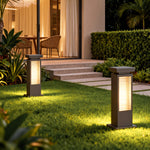 Modern Outdoor Bollard Light with Stainless Steel Body and Warm LED Glow