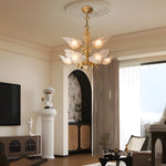 9 Light Italian Chandelier In Brass With Murano Glass Leaves