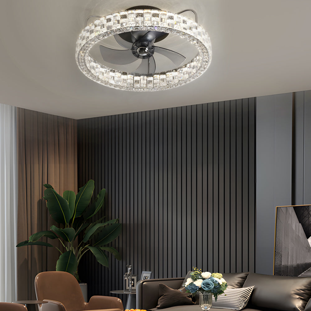 23 6 In Crystal Led Lighting Semi Enclosed Low Profile Ceiling Fan