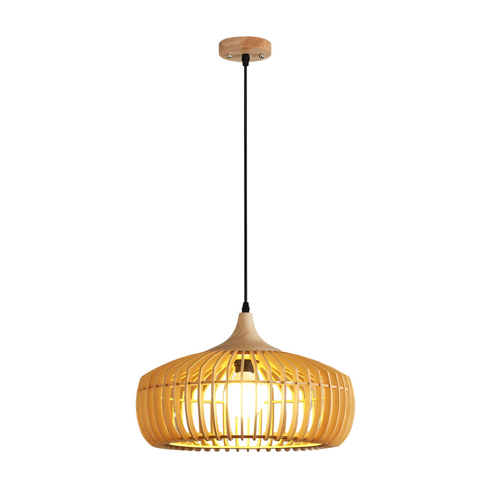 Japanese Wood Cage 1 Light Pendant Light