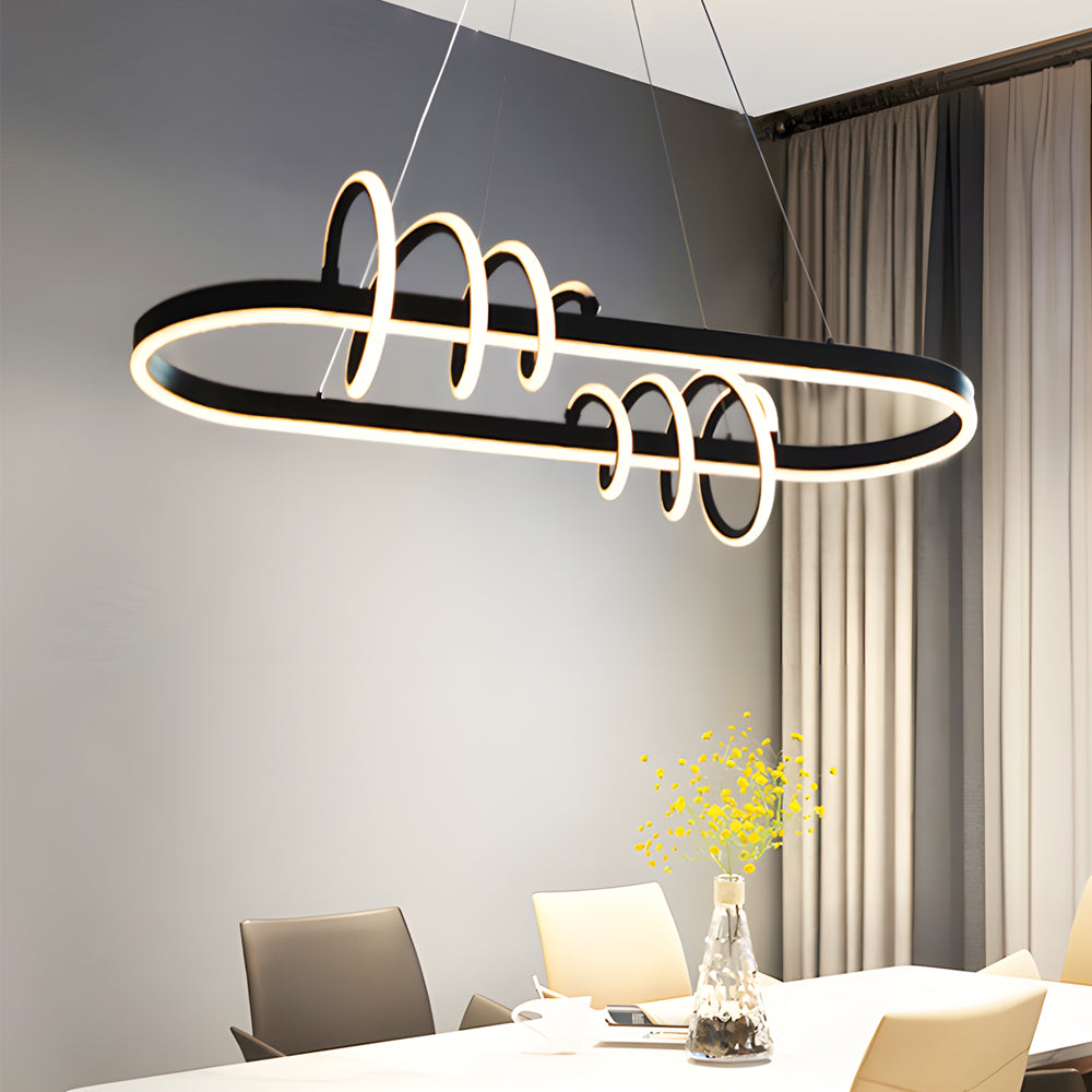 Led Dimmable Spiral Lines Dining Room Chandelier Hanging Lighting