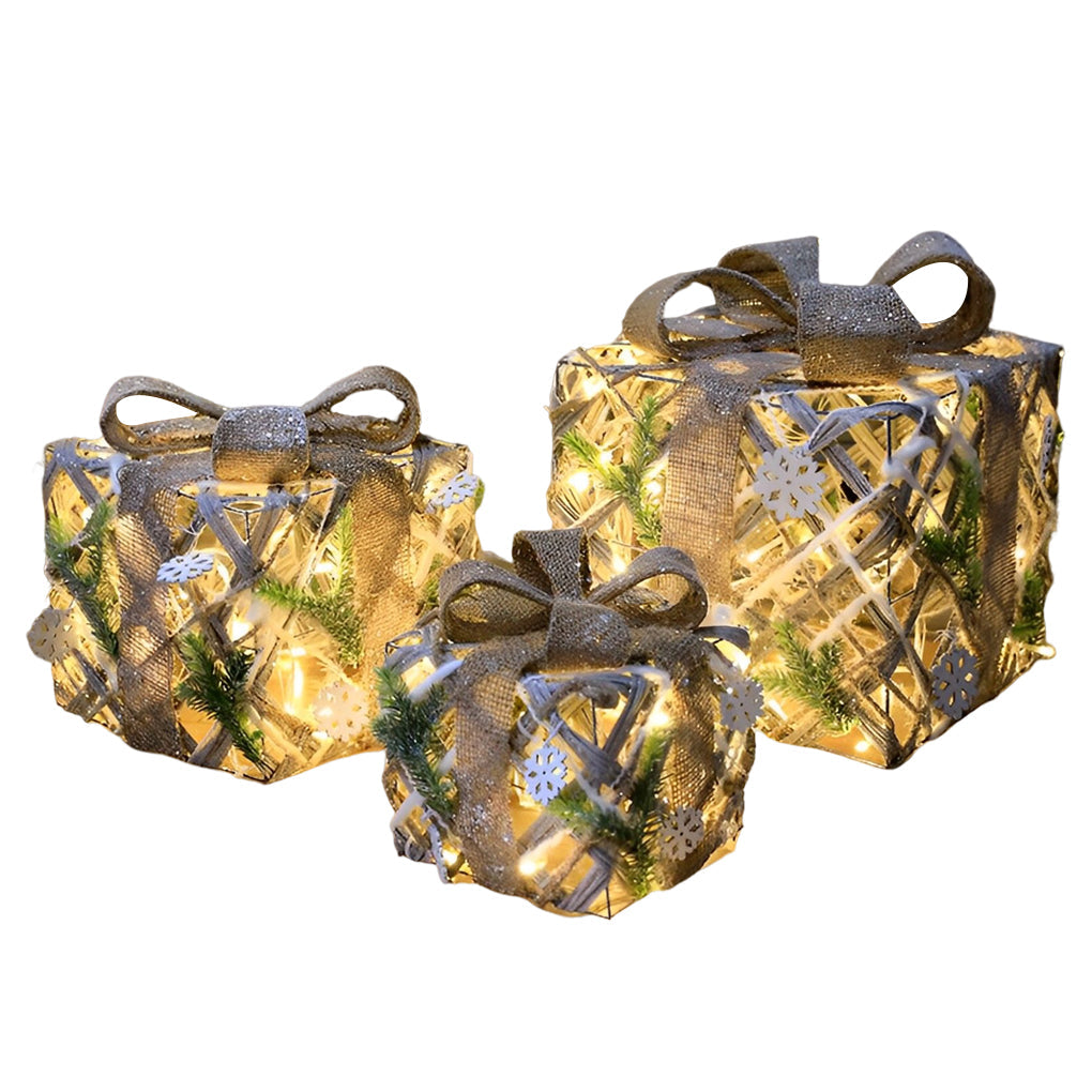 Set of 3 Festive Gift Box Decorations in Modern Style for Holiday Interiors