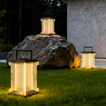 Minimalist Outdoor Lantern with Stainless Steel Frame and Warm LED Glow