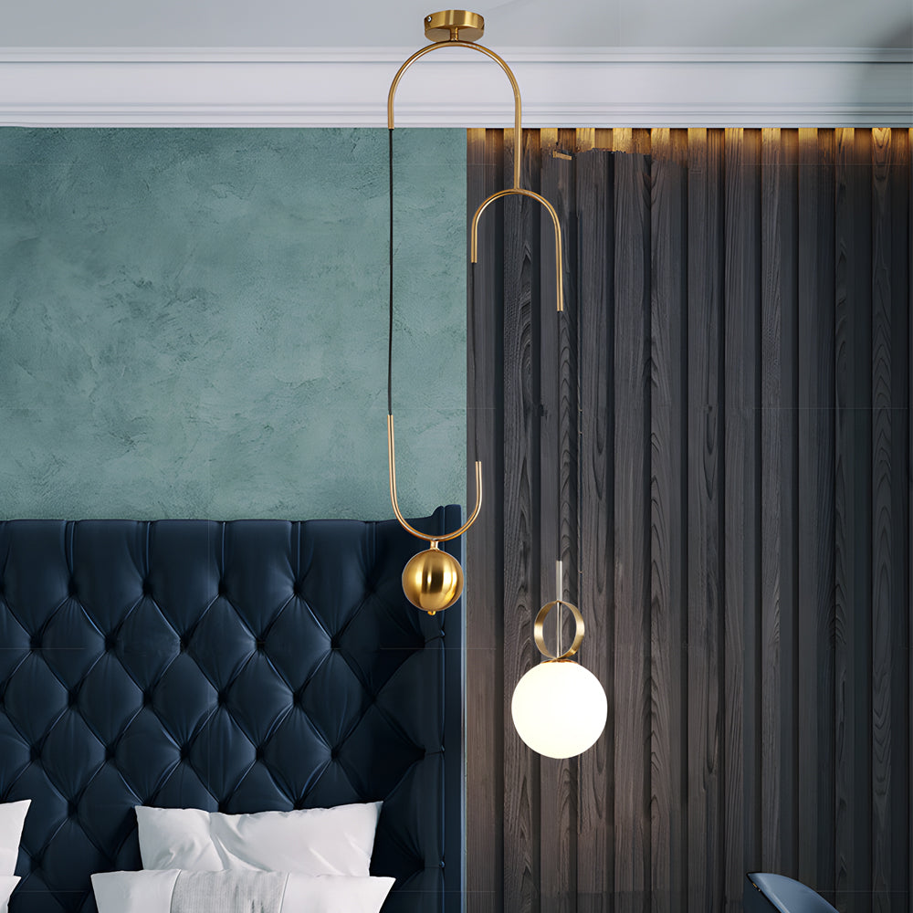 1 Light Gold Hanging Opal Glass Globe Pendant Light