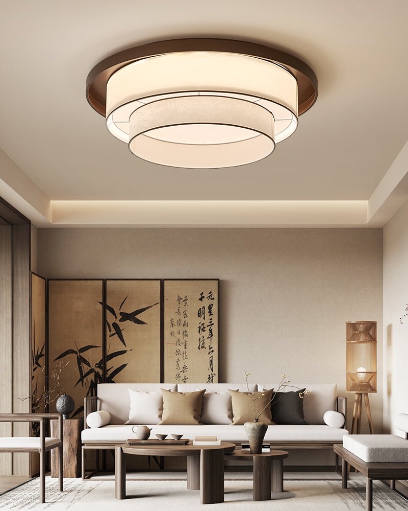 Auralyn Ceiling Light – Layered Fabric Flush Mount in Bronze