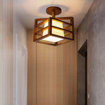 Square Walnut Wooden Frame 1 Light Semi Flush Mount Ceiling Light