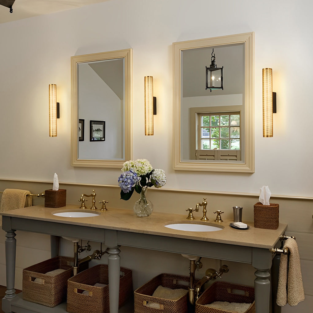 Gold Perforated Cylindrical Bathroom Vanity Light Mesh Design