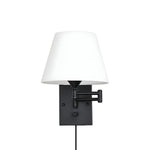 1 Light Linen Brown White Plug In Swing Arm Wall Lamp With Linen Shade