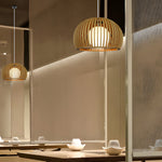 Hemispherical Wood Birdcage Glass Ball Shade Creative Modern Chandelier Li002752