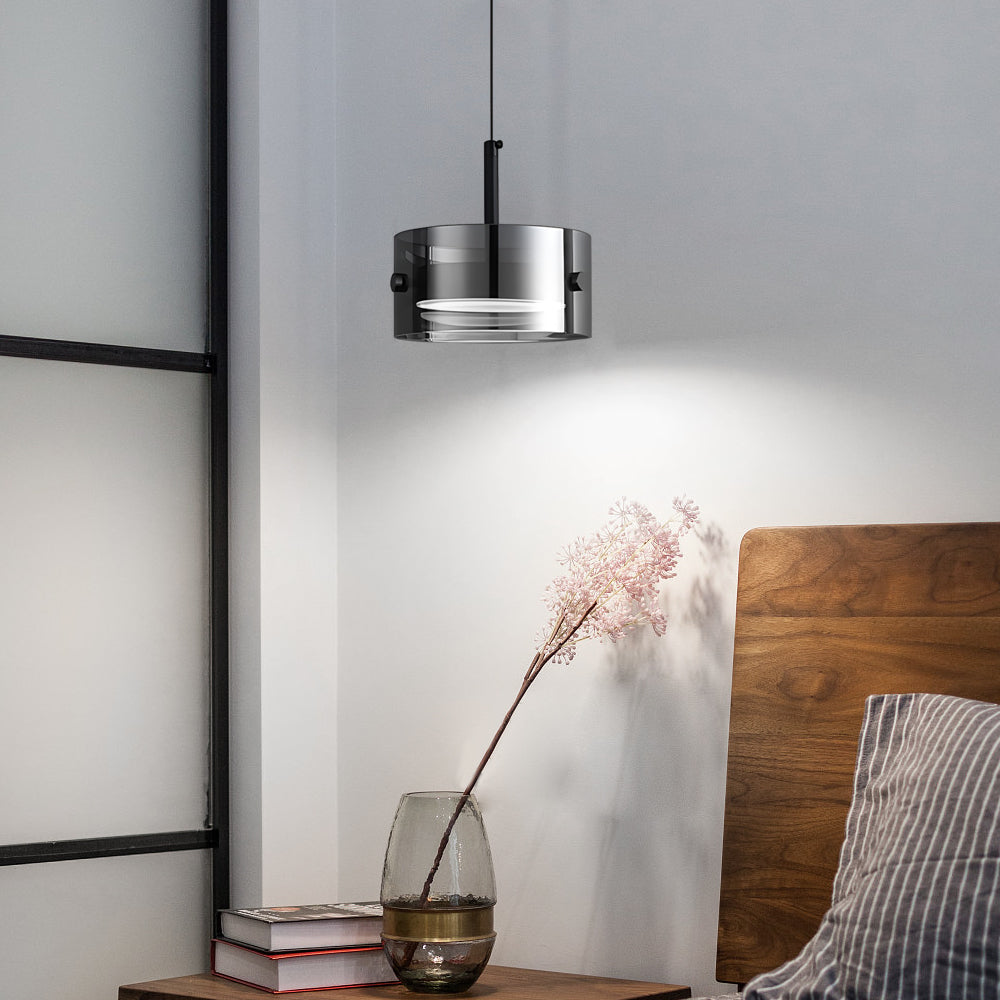 Short Cylinder Glass 3 Step Dimming Led Smoke Gray Nordic Pendant Lights Li002768