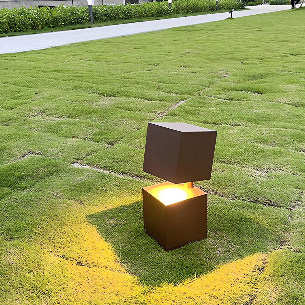 Geometric Black Solar Lawn Light with LED Illumination for Modern Gardens