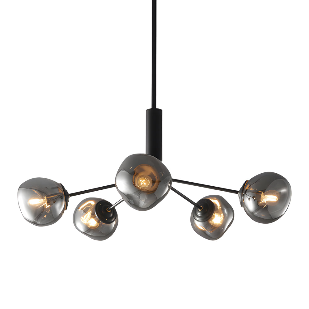 3 5 8 Light Molecule Dimpled Lava Glass Chandelier With Black Metallic Arms