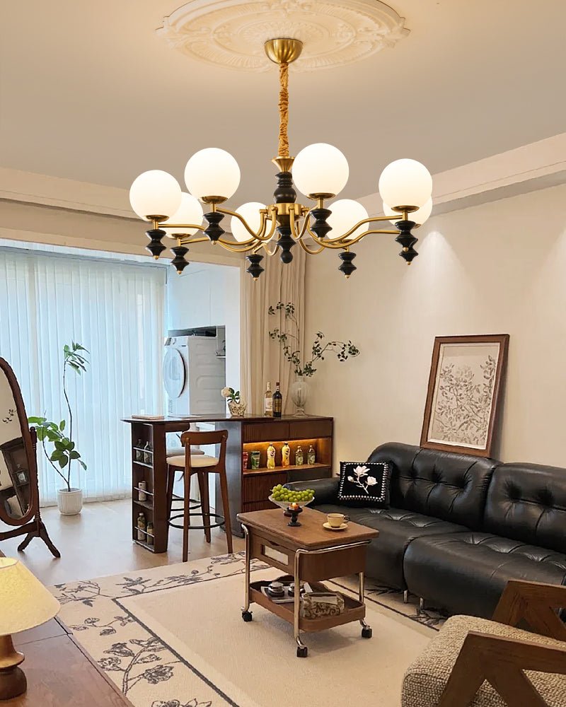 Cadence Chandelier – Modern Wood and Glass Pendant Light for Dining Room and Living Room