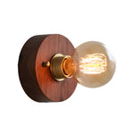 Round Square Vintage Walnut Wood Wall Lamp 1 Light With Pull Chain Switch