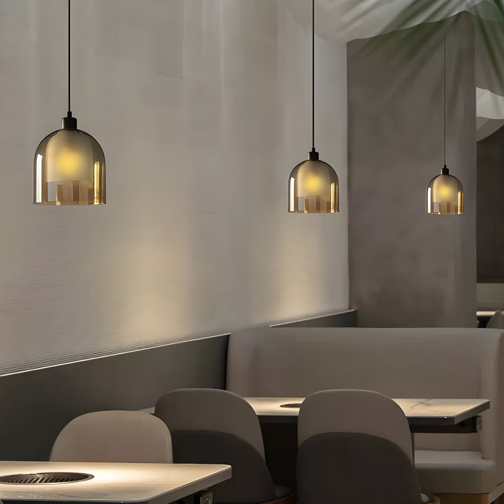 Double Glass Lampshade Wood Brown Pendant Light Li002713