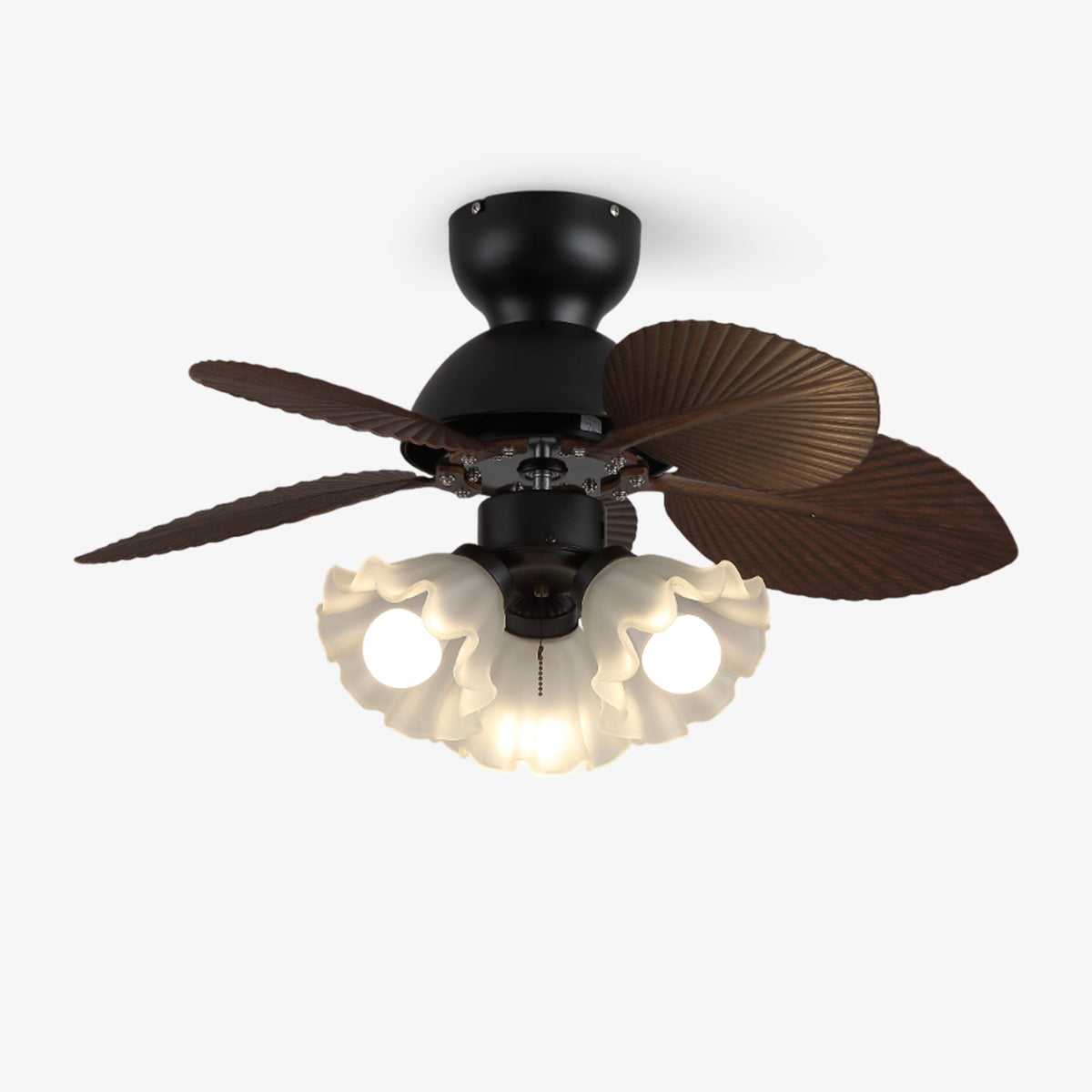Bloom Breeze Ceiling Fan Light with Wooden Blades and Glass Shade