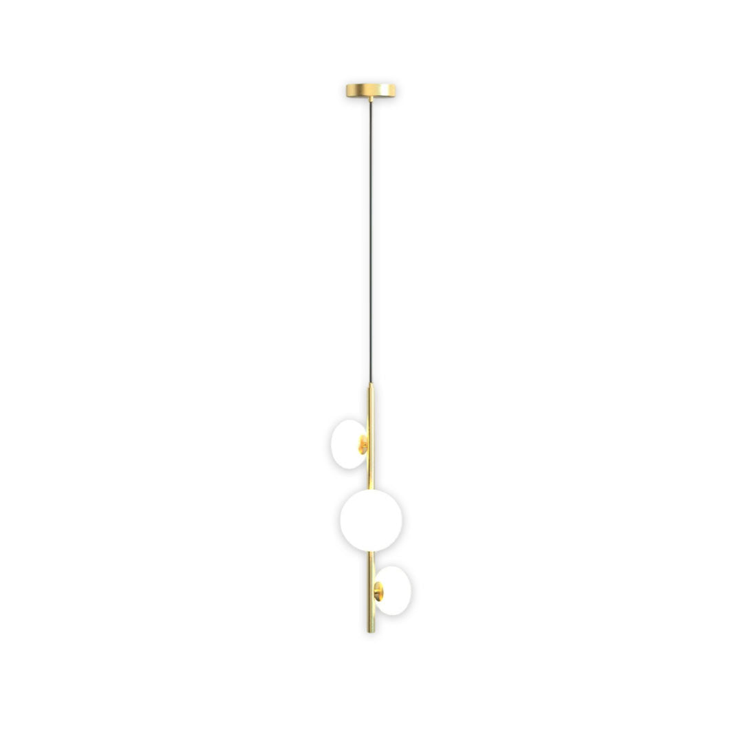 Italian Minimalist 3-Light Linear Pendant in Glass and Iron