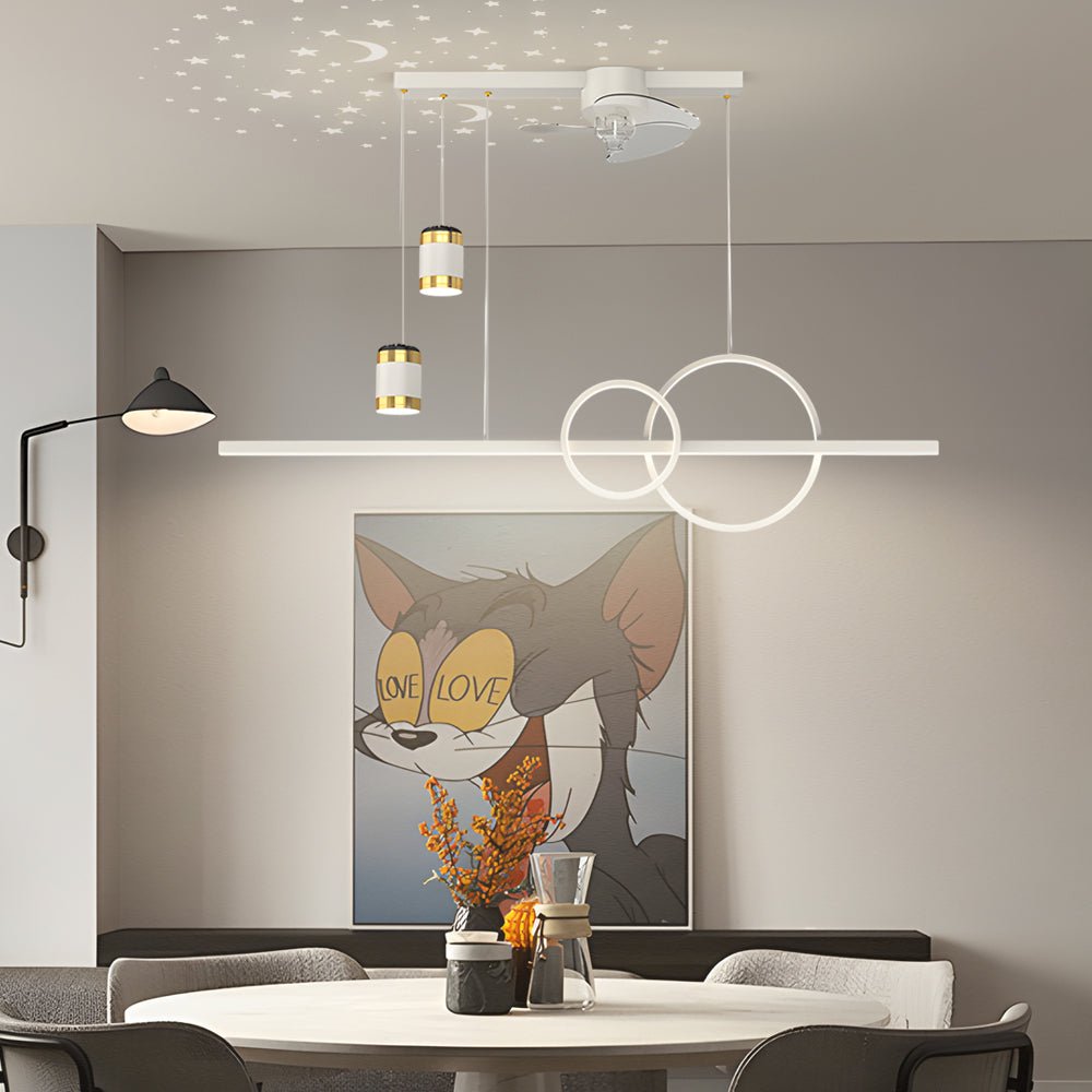 Modern Chandelier with Integrated Ceiling Fan and Star Projection