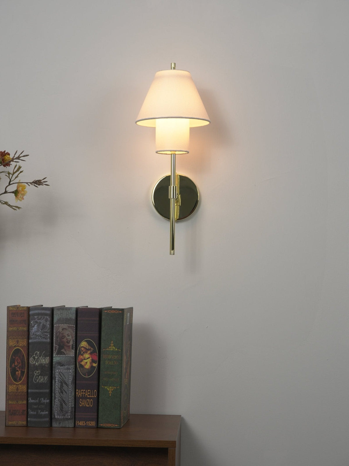 Aveline Fabric Wall Sconce in Gold – Modern Bedroom & Hallway Lighting