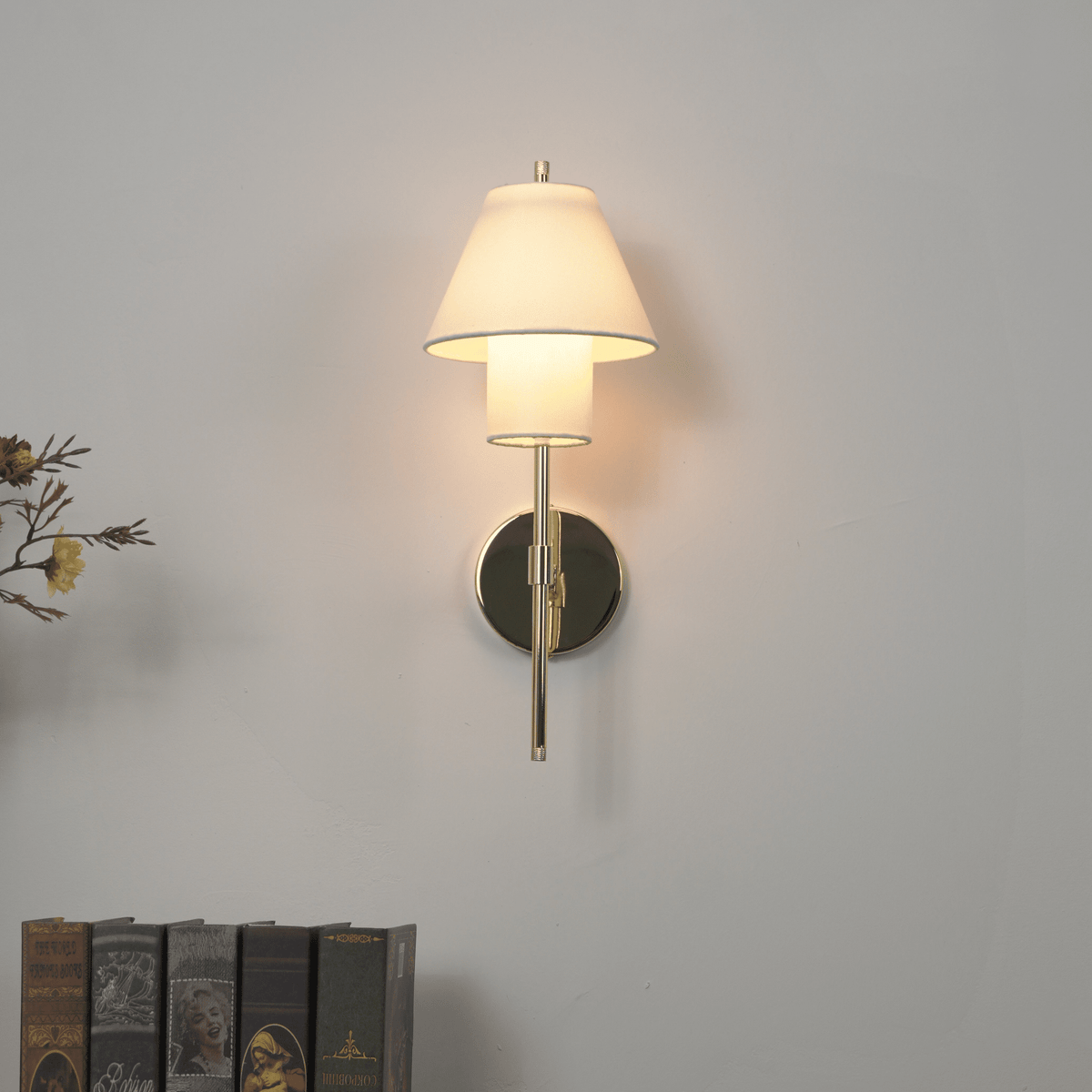Aveline Fabric Wall Sconce in Gold – Modern Bedroom & Hallway Lighting