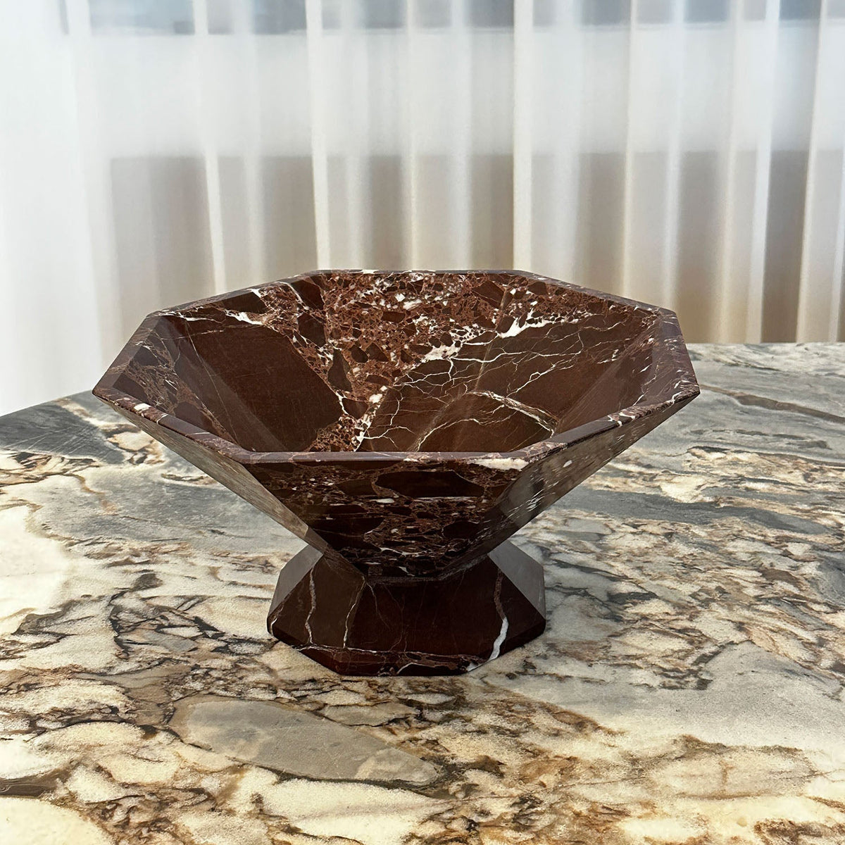 Facet Sculptural Marble Pedestal Bowl & Decorative Catchall Tray