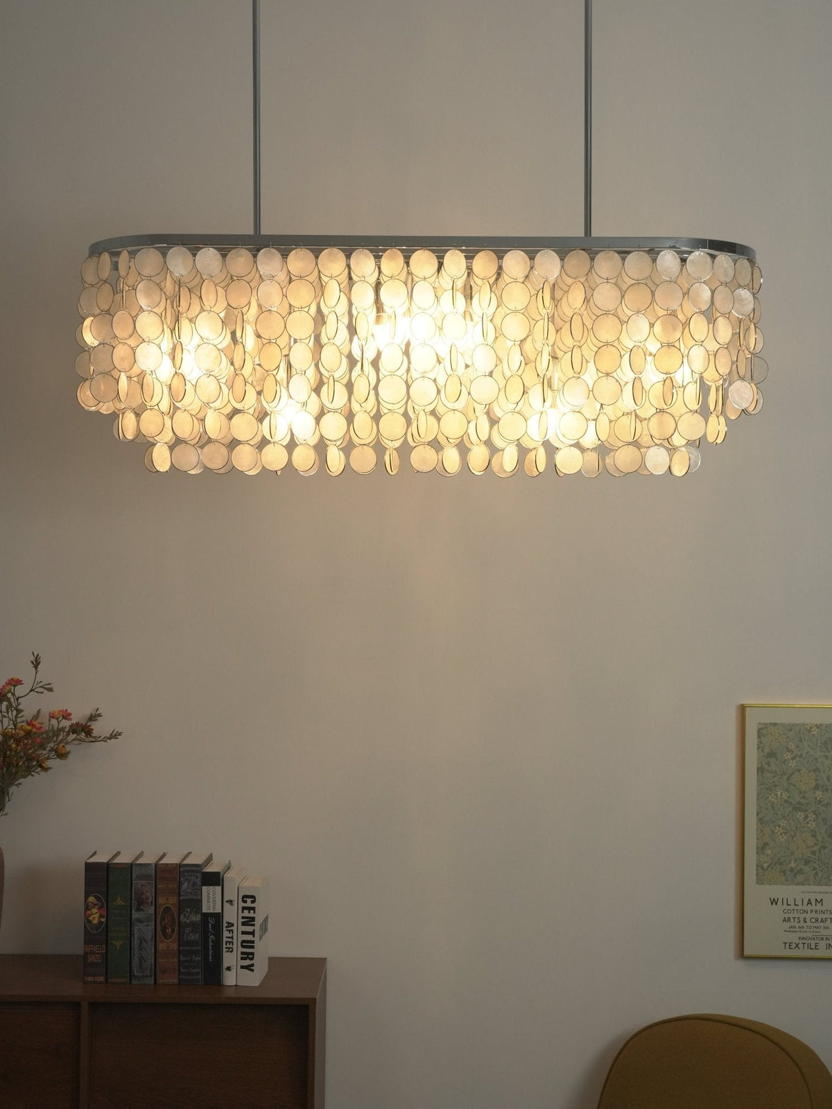 Liora Shell Linear Chandelier – Natural Shell Pendant Light for Dining & Living Rooms