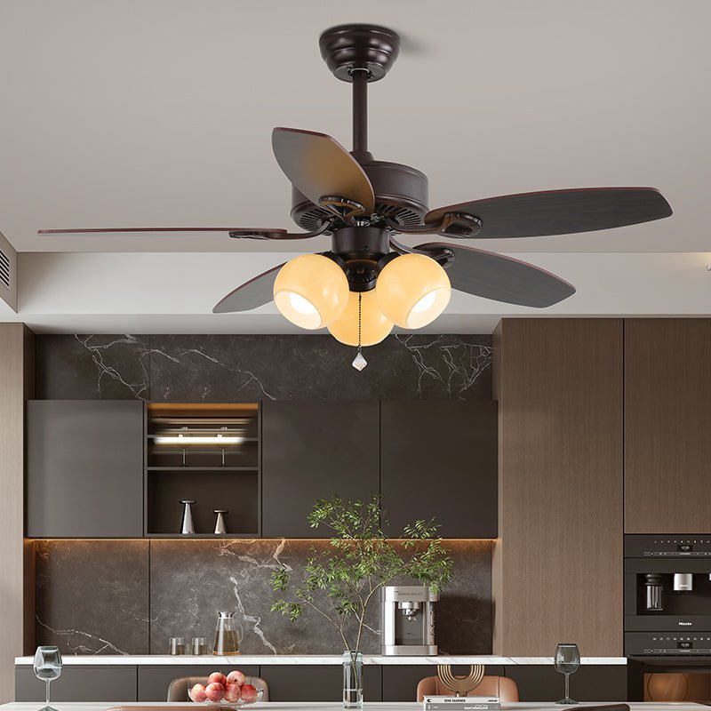 Sienna Breeze Ceiling Fan with Light – Walnut Wood Blades & Amber Glass