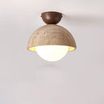 Flore Travertine Bud Ceiling Light — Natural Stone Flush Mount