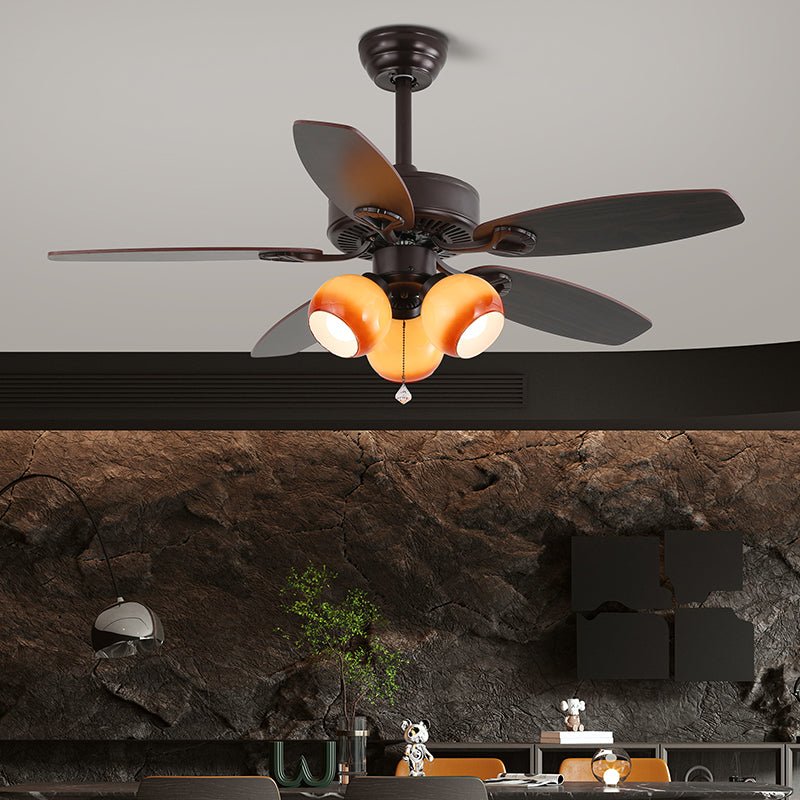 Sienna Breeze Ceiling Fan with Light – Walnut Wood Blades & Amber Glass