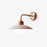 Travertine Dome Wall Sconce with Brass Arm and Wood Accent