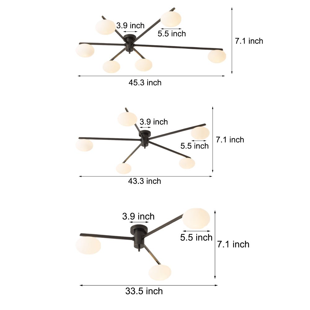 Jasper Modern Semi Flush Ceiling Light in Black or Copper, 3-6 Lights