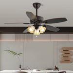Lily Bloom Ceiling Fan Light with Wood Blades and Amber Glass