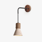 Rope Stone Cone Wall Sconce in Yellow Travertine and Walnut