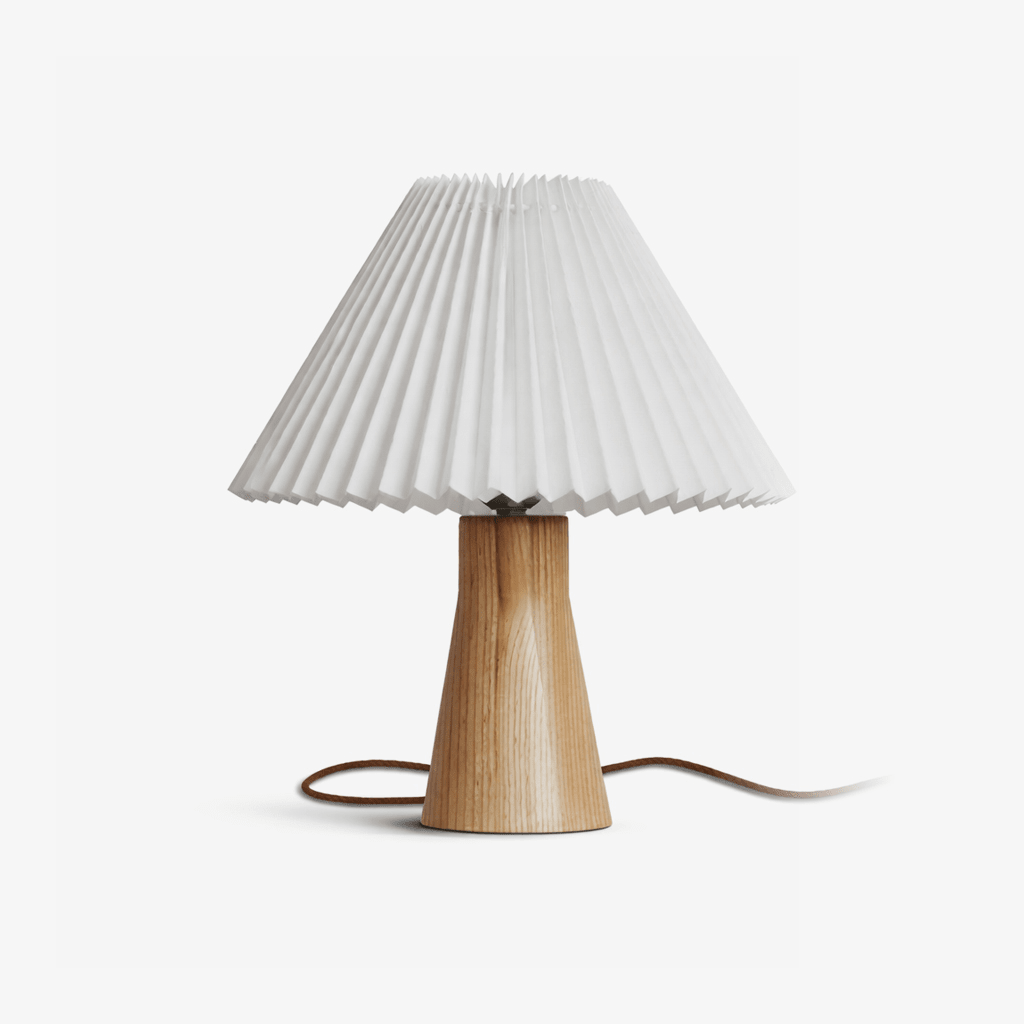 Pleara Sculpted Wood Table Lamp with Pleated Fabric Shade