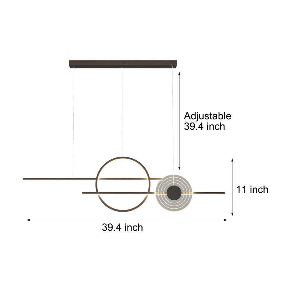 Linear LED Island Chandelier with Ring Accent – Dimmable Modern Pendant for Dining Room