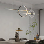 Linear LED Island Chandelier with Ring Accent – Dimmable Modern Pendant for Dining Room