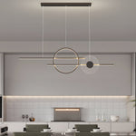 Linear LED Island Chandelier with Ring Accent – Dimmable Modern Pendant for Dining Room