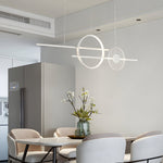 Linear LED Island Chandelier with Ring Accent – Dimmable Modern Pendant for Dining Room