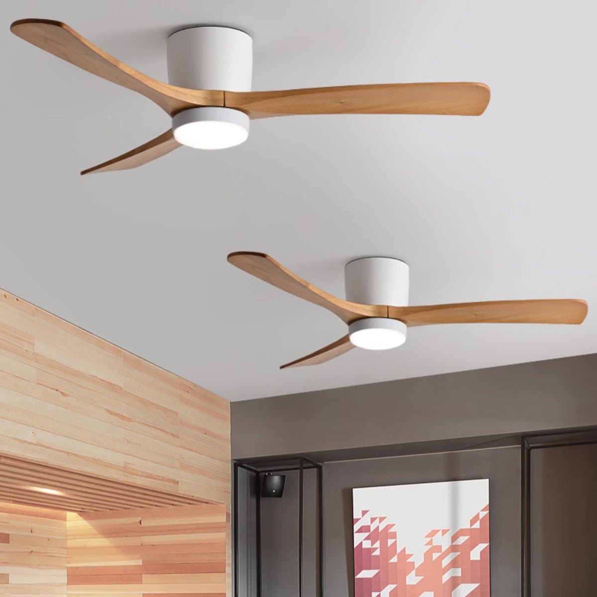 Nordic Wood Ceiling Fan with LED Light – Modern Flush Mount for Living Spaces