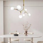6 8 Light Gold Molecule Chandelier With White Glass Shades