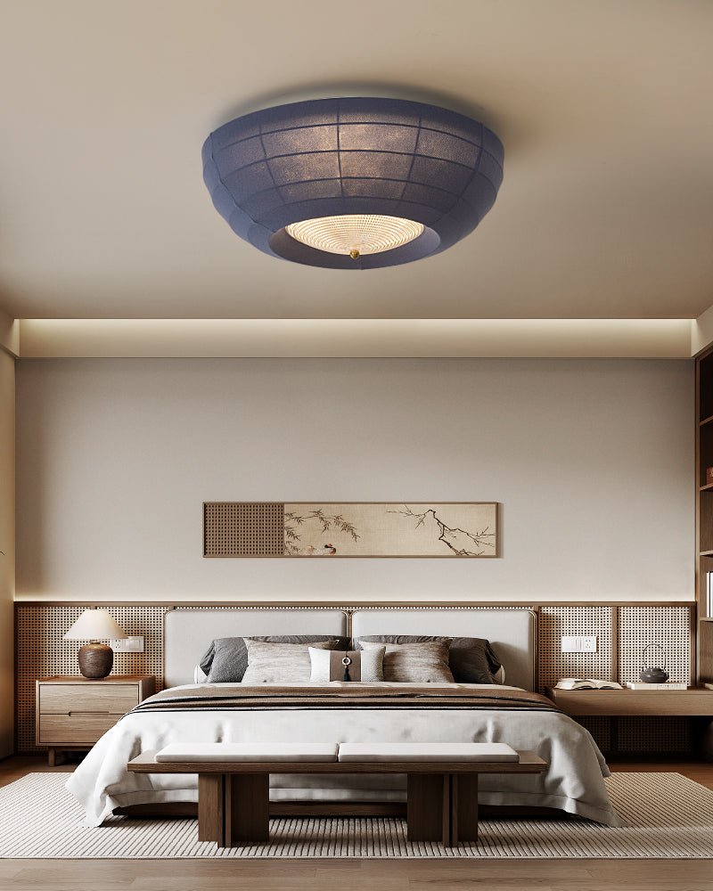 Thalina Fabric Ceiling Light in Olive Green – Modern Flush Mount LED