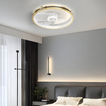 Creative Ring Led Three Step Dimming Mute Gold Modern Fans Ceiling With Lights