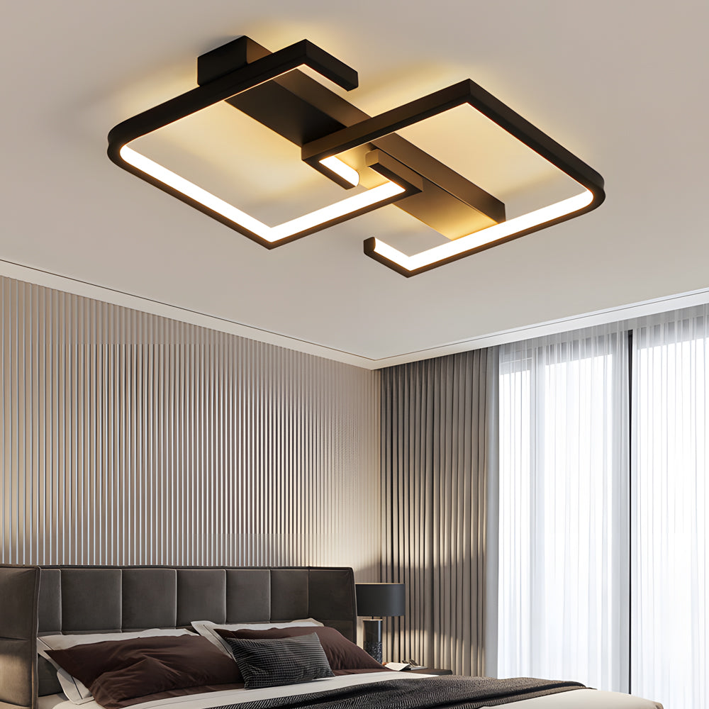 Simple Lines Square Frame 3 Step Dimming Led Black Modern Ceiling Lights